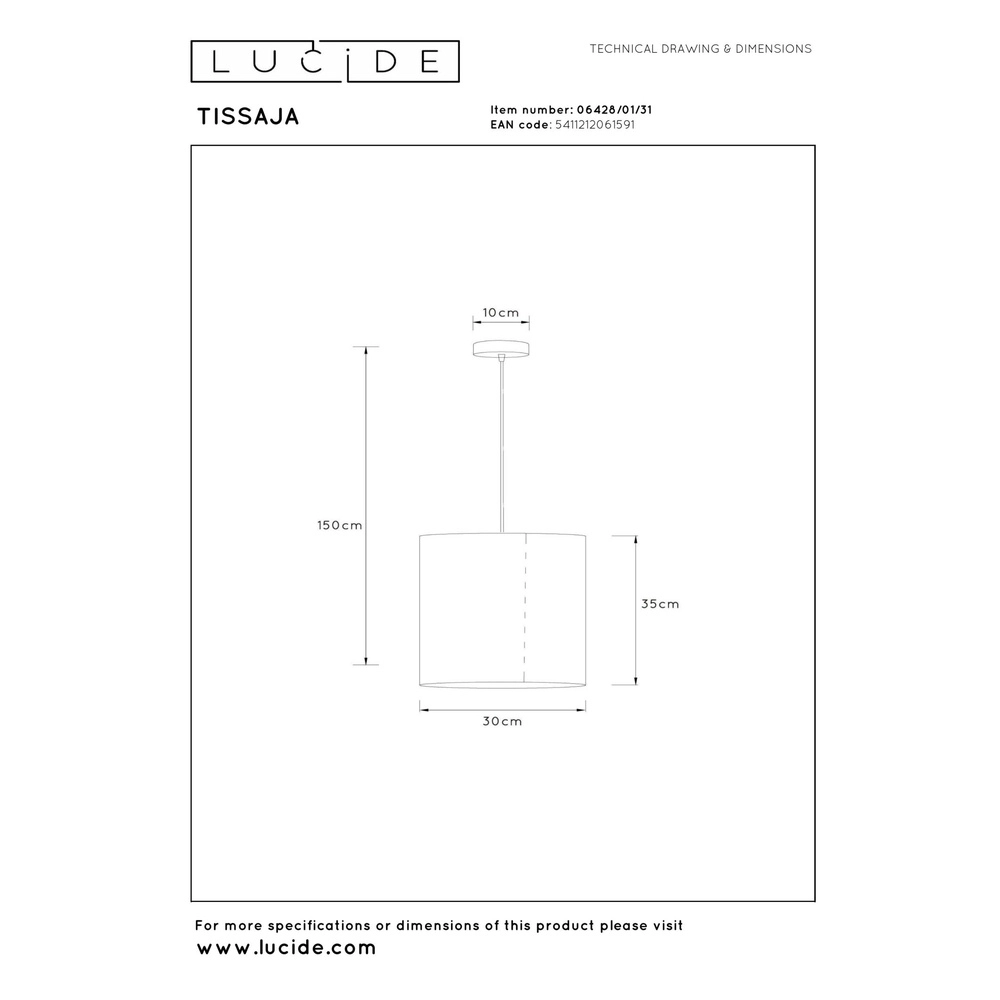 Pendant lamp Tissaja Ø 30cm white Lucide 5411212061591