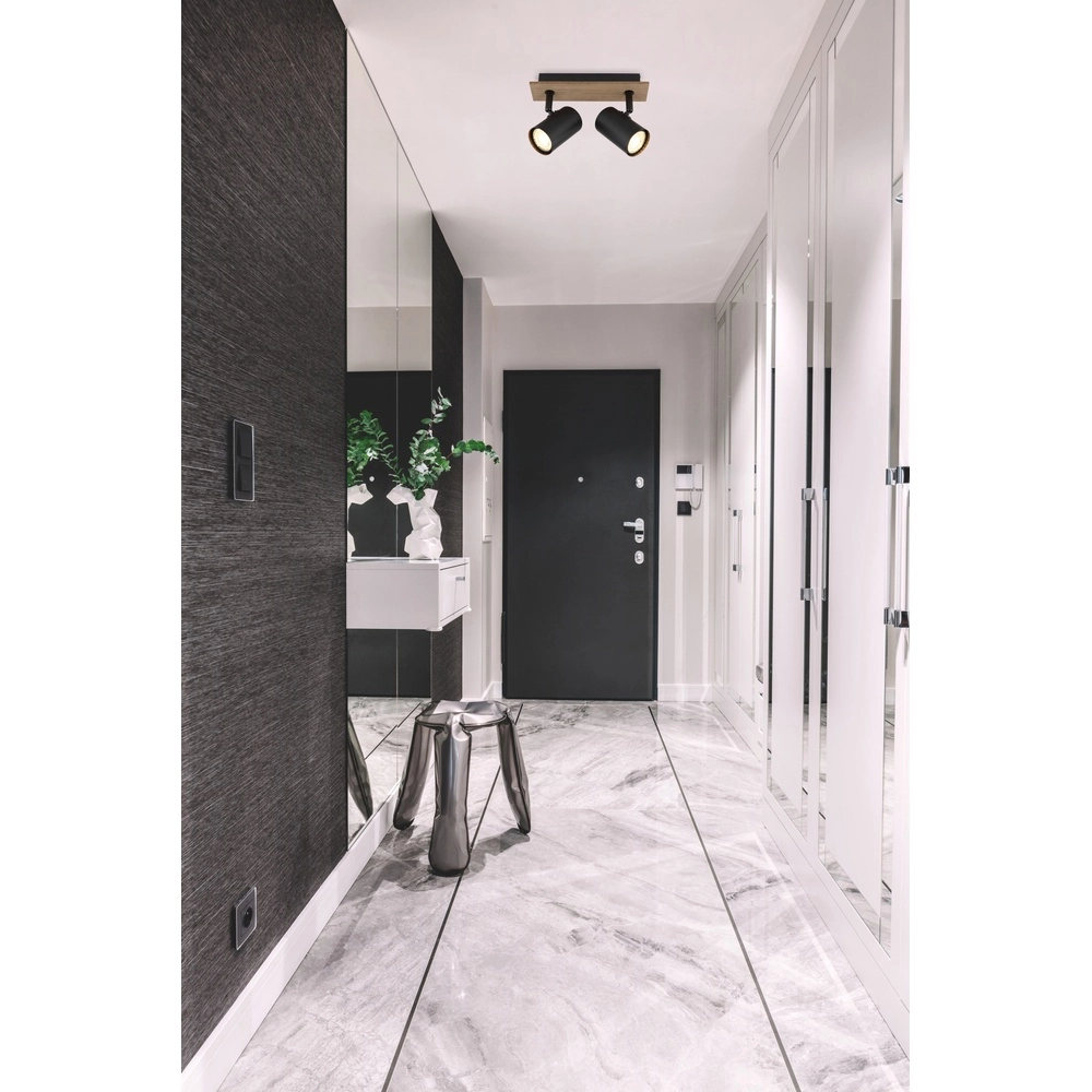 Ceiling lamp Linca 2-light black with wood Globo 9007371452941