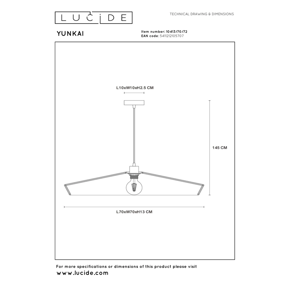 Pendant lamp Yunkai Ø 70cm black with rattan Lucide 5411212105707
