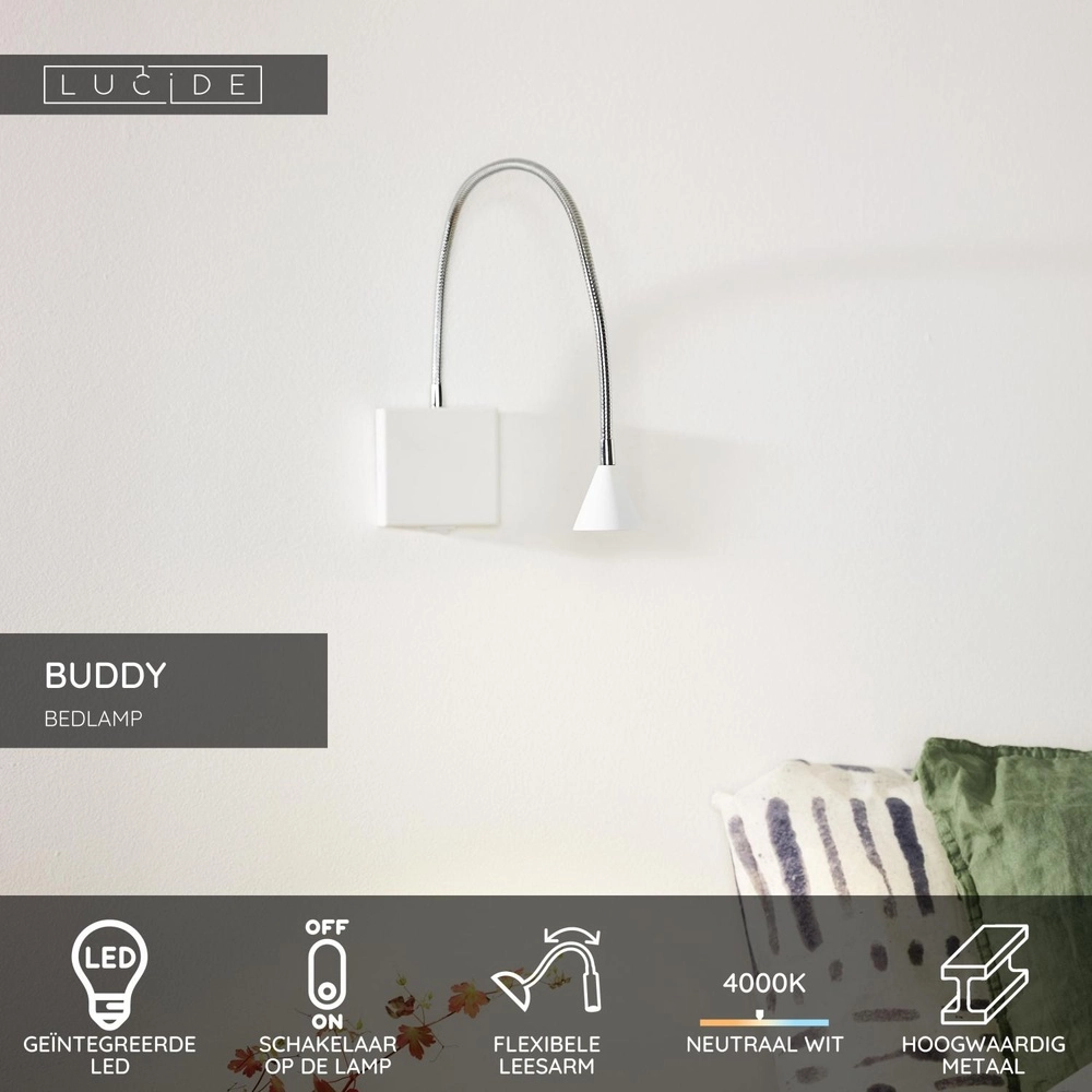 Bed reading light Buddy 4000K white Lucide 5411212185549