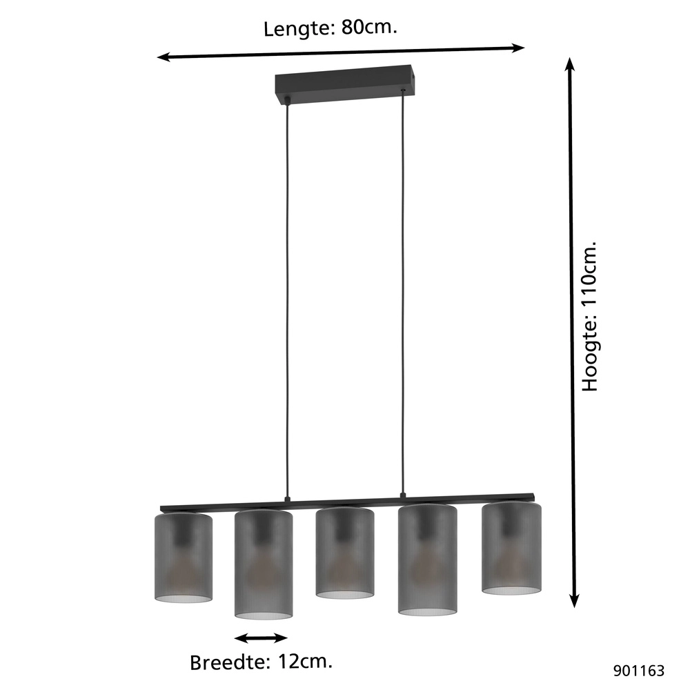5-light pendant lamp Colomera Ø 12cm - smoke frosted glass Eglo 9008606307159