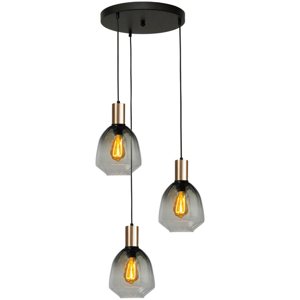 3-light loft hanging lamp - gold - Porto with Nicolette green glasses