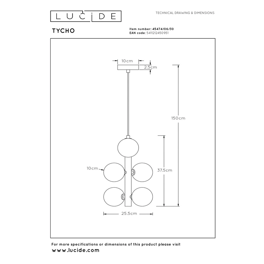 Pendant lamp Tycho Black Lucide 5411212450951
