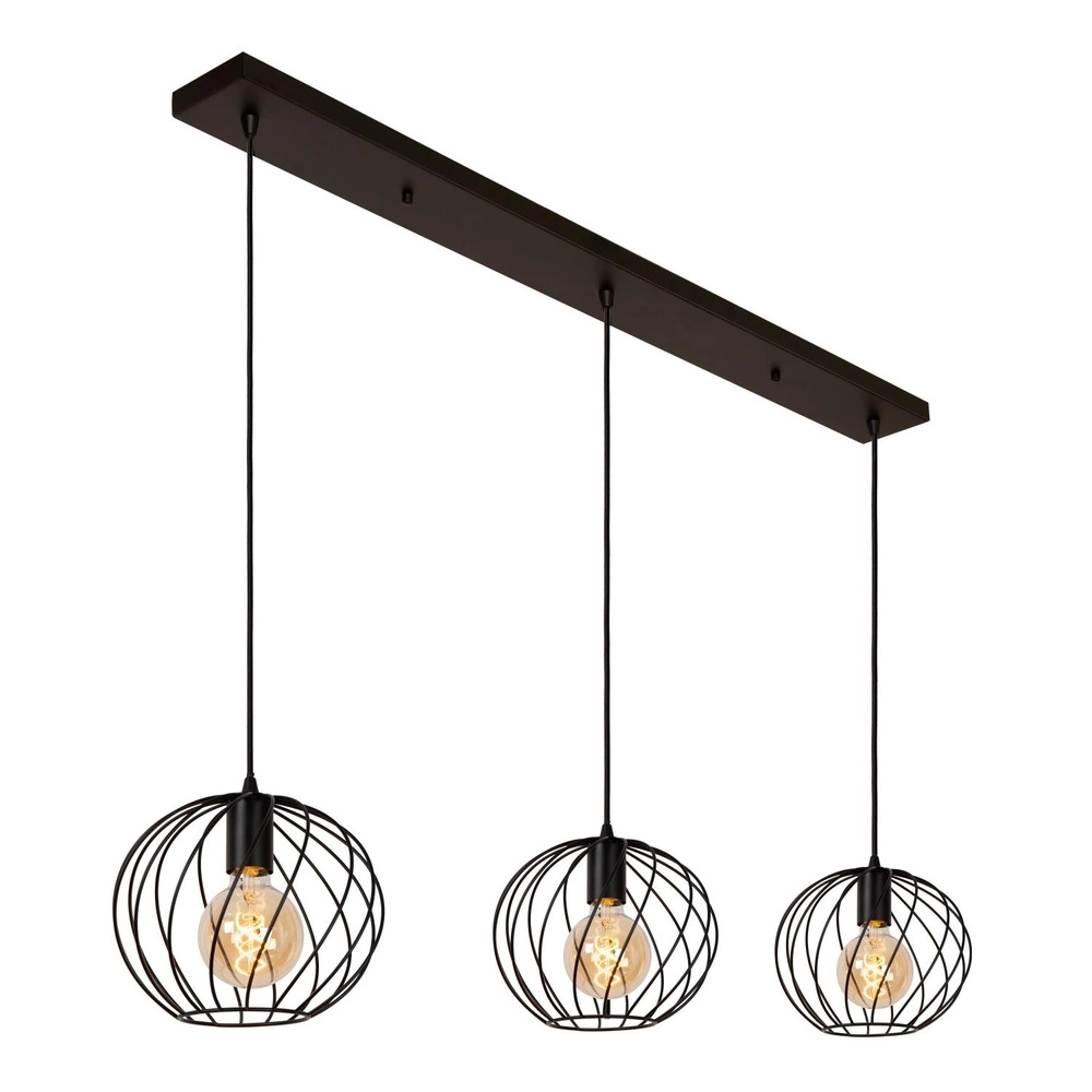 3-light pendant lamp Danza Black Lucide 5411212211552