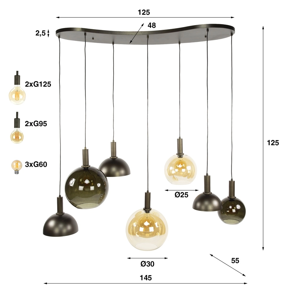 Pendant lamp Cluster with mixed hoods Lyora 8716803511750