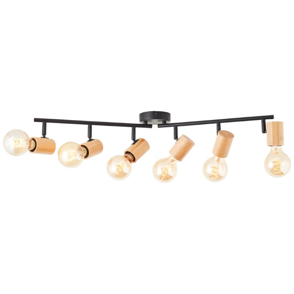Ceiling light Kerry 6-light black with wood Brilliant 4004353409080