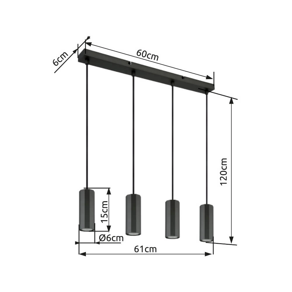 Grey pendant lamp James 4-light Globo 9007371456871