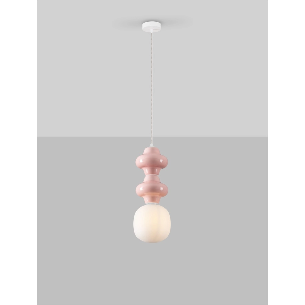 Pendant lamp Clio M pink ceramic with white glass Lyora 5212017461261