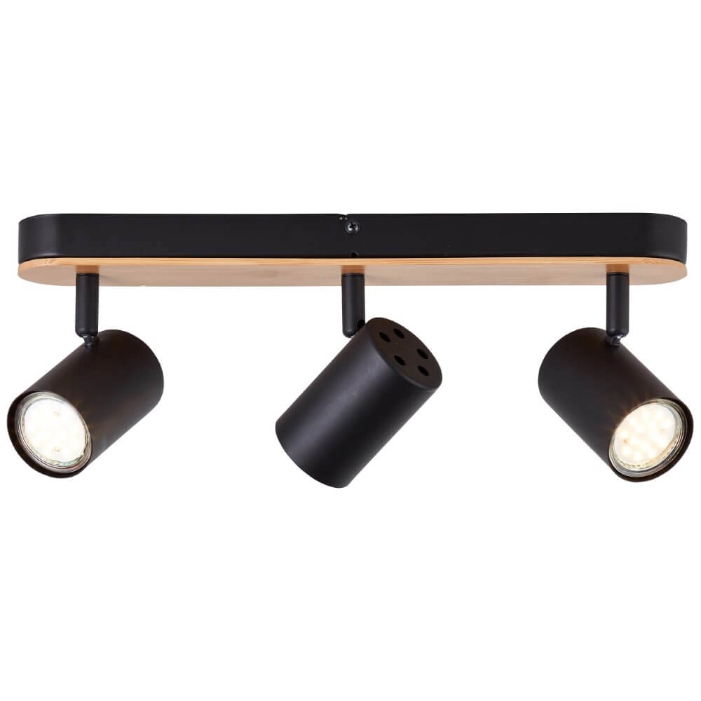 Ceiling light Niels 3-light black with wood Brilliant 4004353412059
