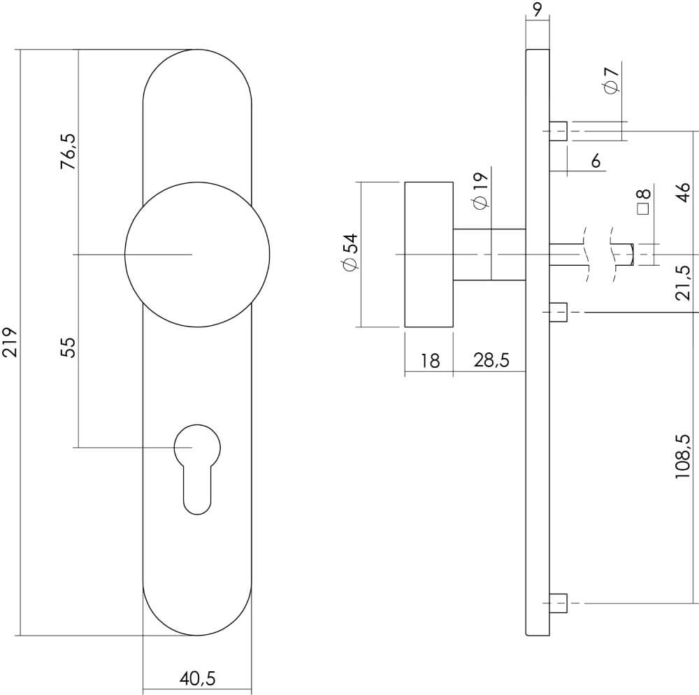Door knob oval Kurano PC 55mm stainless steel Intersteel 8714186185810
