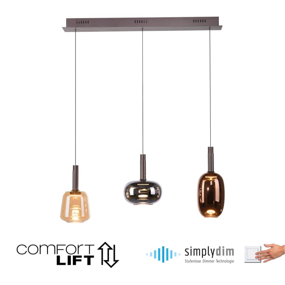 Cheerful hanging lamp Irides 3-light straight Paul Neuhaus 4012248383667