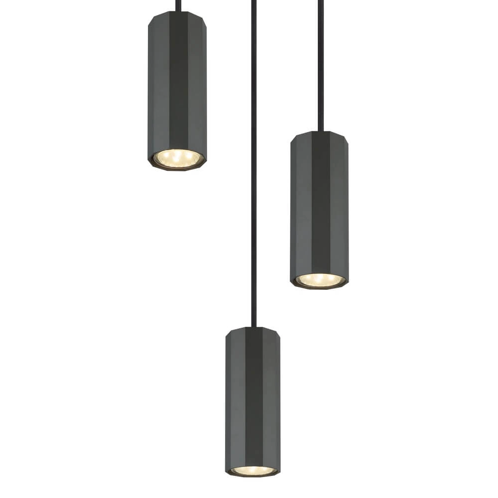 Grey pendant lamp James 3-light round Globo 9007371453870