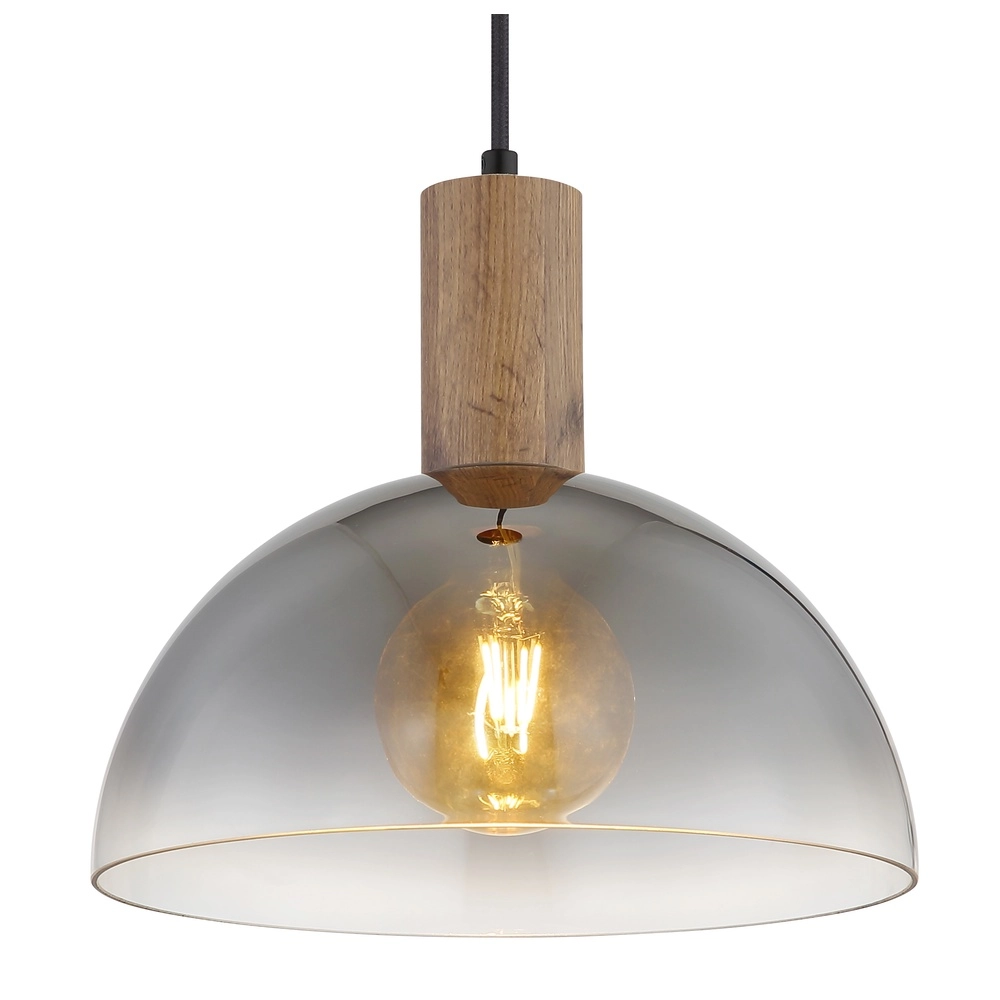 Country Pendant Lamp Romy black with wood Globo 9007371580354