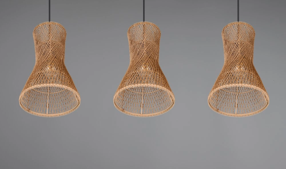3-light pendant lamp Bijou black with rattan Trio 4017807637298