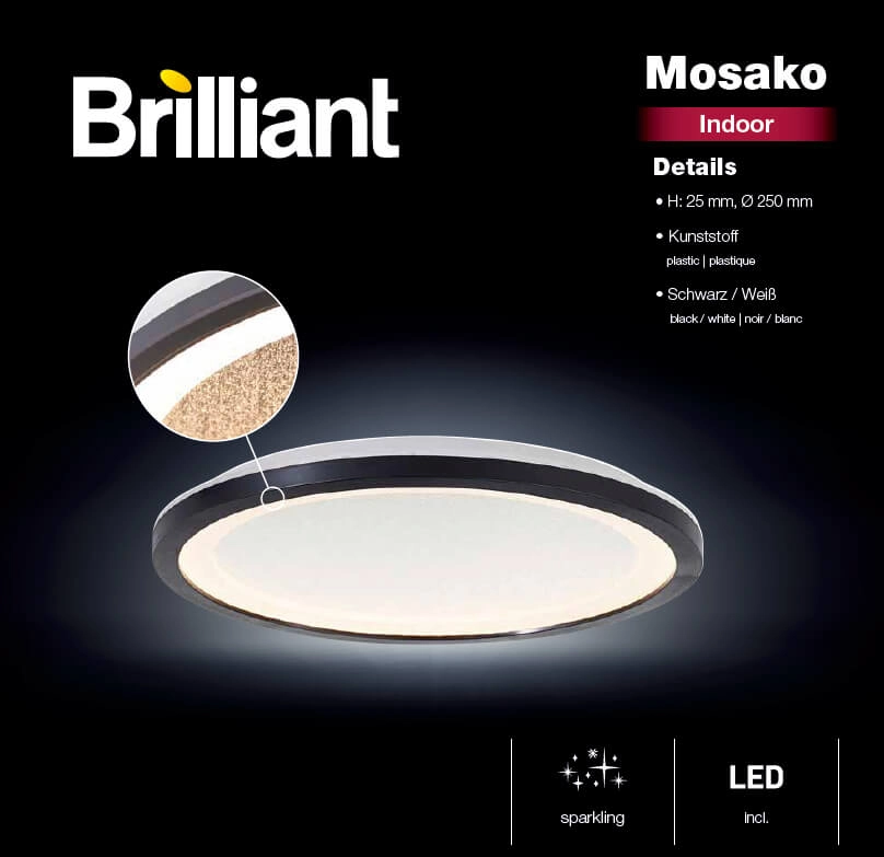 Ceiling lamp Mosako 3000K black S Brilliant 4004353426421