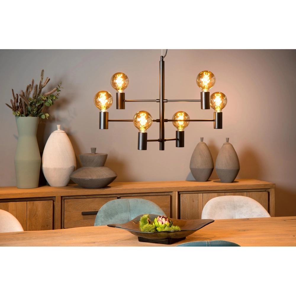 Pendant lamp Leanne 6-light black Lucide 5411212211095