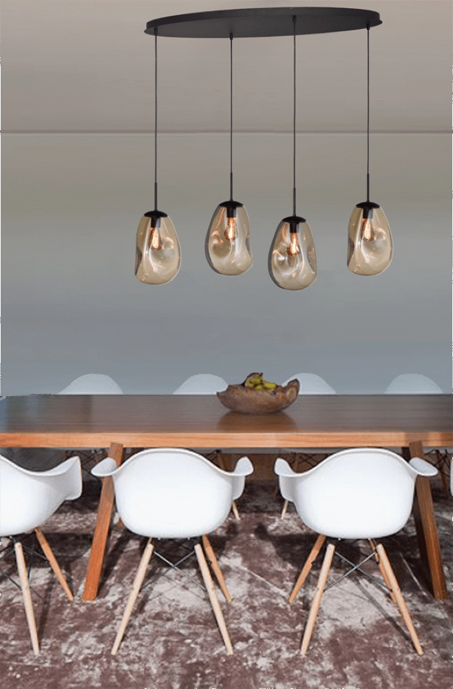 Hanging lamp Lava Oval 4x gold glass Ø 22.5cm Masterlight 8718121290065
