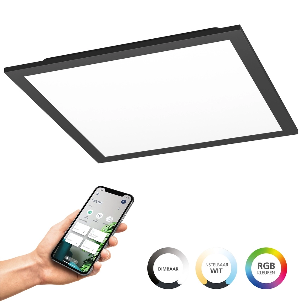 Smart ceiling light Moradillo-Z black square 29.5cm