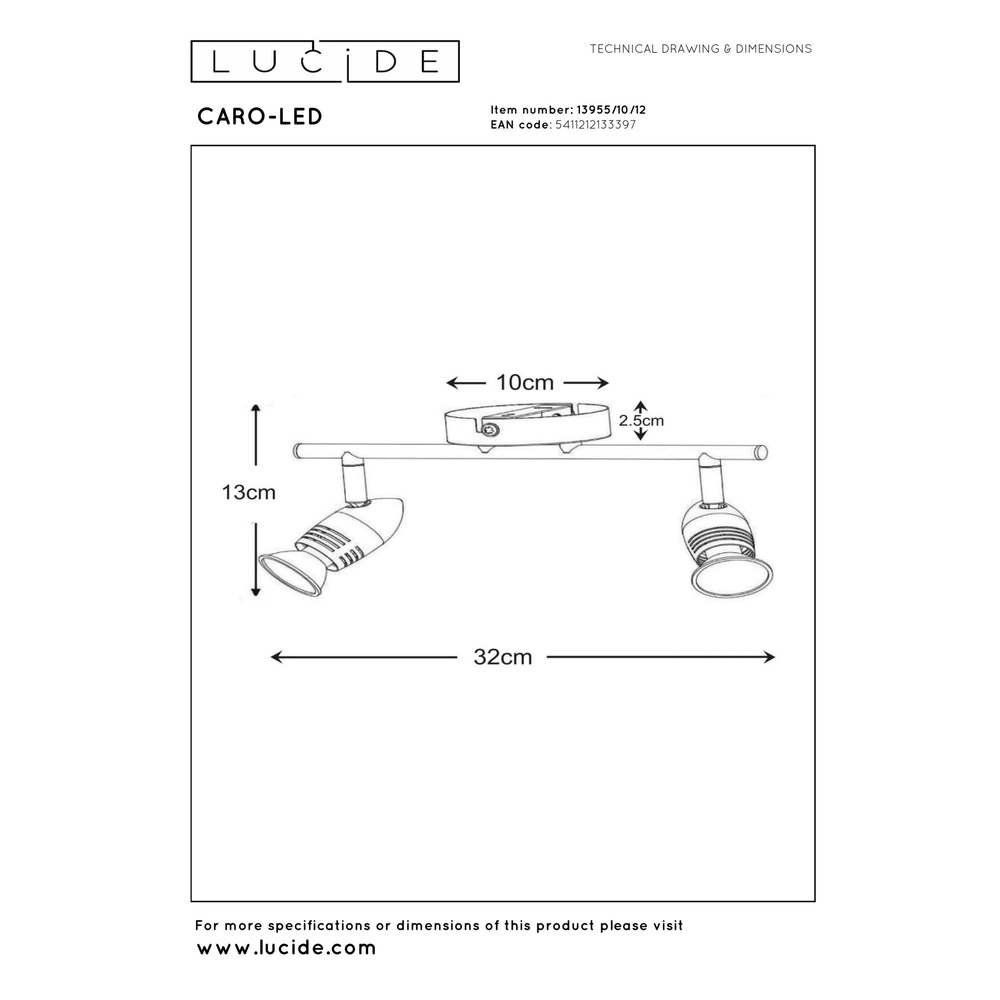 Ceiling spotlight Caro-Led 2-light matt chrome Lucide 5411212133397