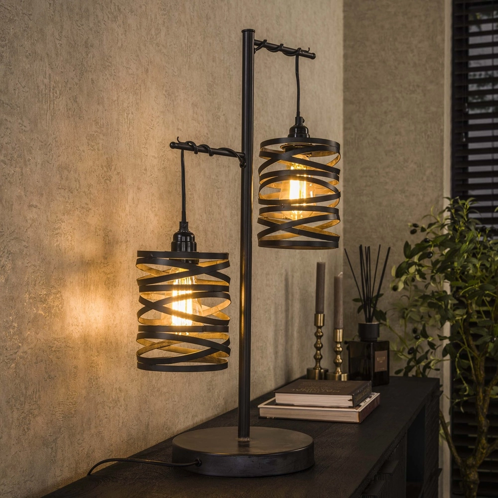 Country table lamp Spindle 2x E27 - slate grey