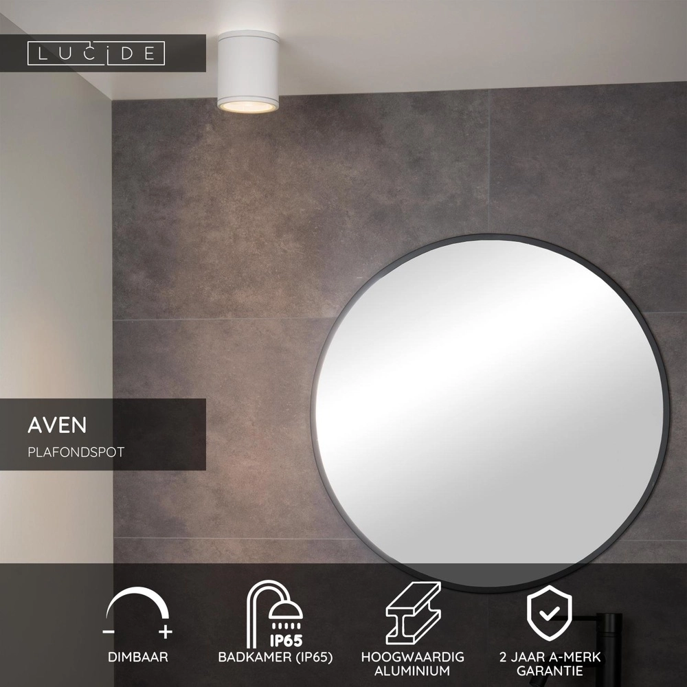 Ceiling spotlight Aven bathroom IP65 white Lucide 5411212221445