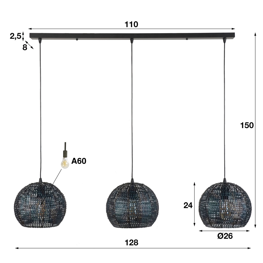 3L Scale Look Pendant Lamp Armor 3x Ø 26cm Lyora 8716803512894