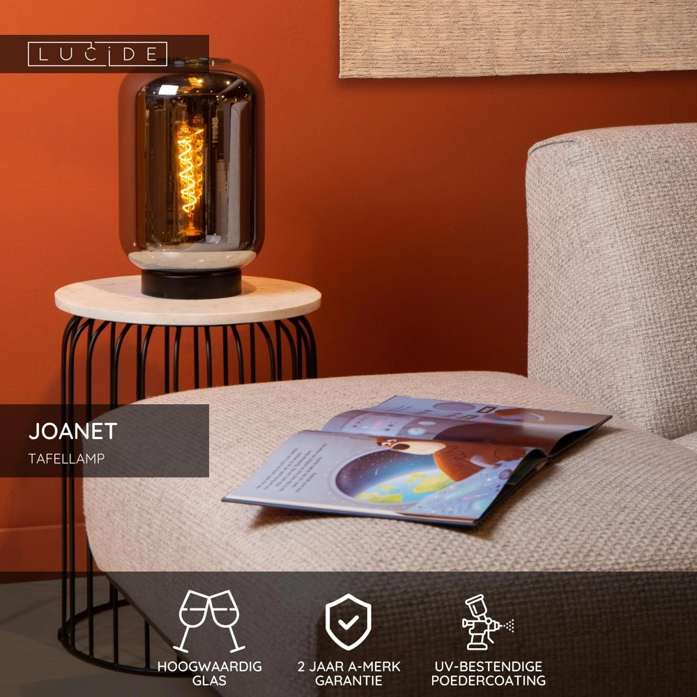 Table lamp Joanet black with smoke glass Lucide 5411212452177