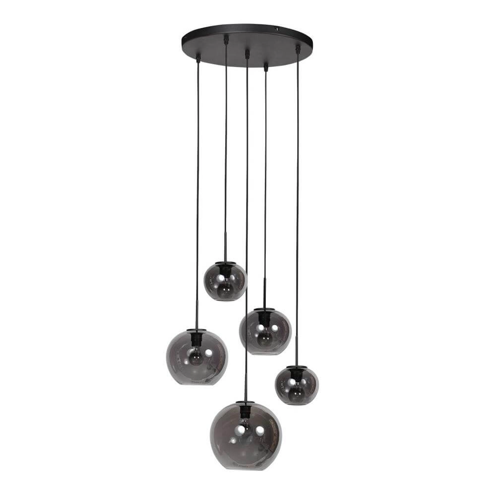 5-light pendant lamp HaloSwap Round black and smoke glass
