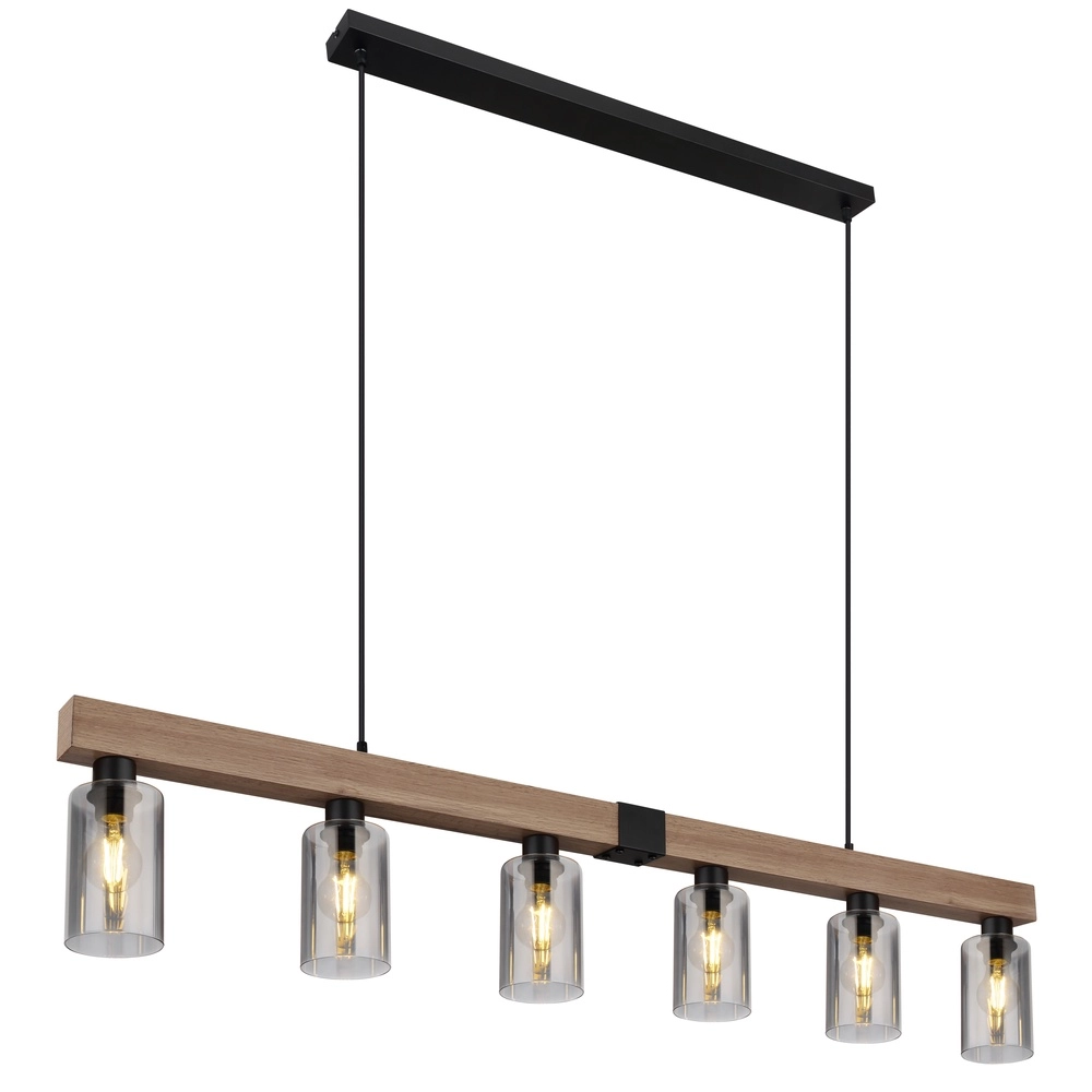 Pendant lamp Hadera 6-light black with smoke glass