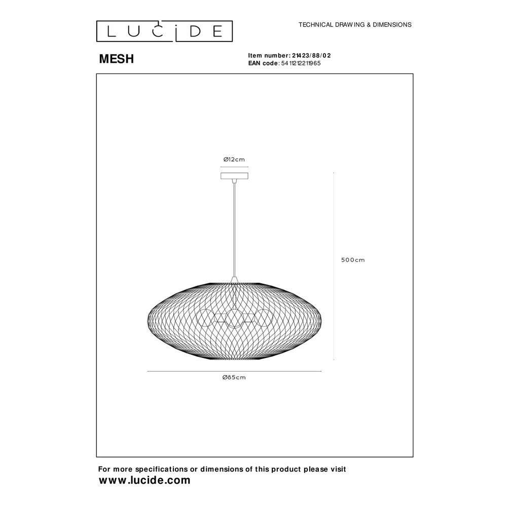 Mesh pendant lamp Mesh Ø 85cm gold for loft Lucide 5411212211965