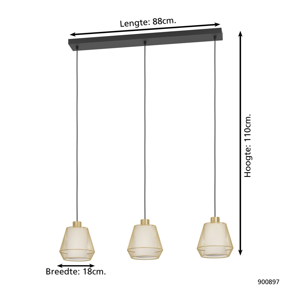 Golden pendant lamp Ciudadela Dining table - 3-lights Eglo 9008606274680