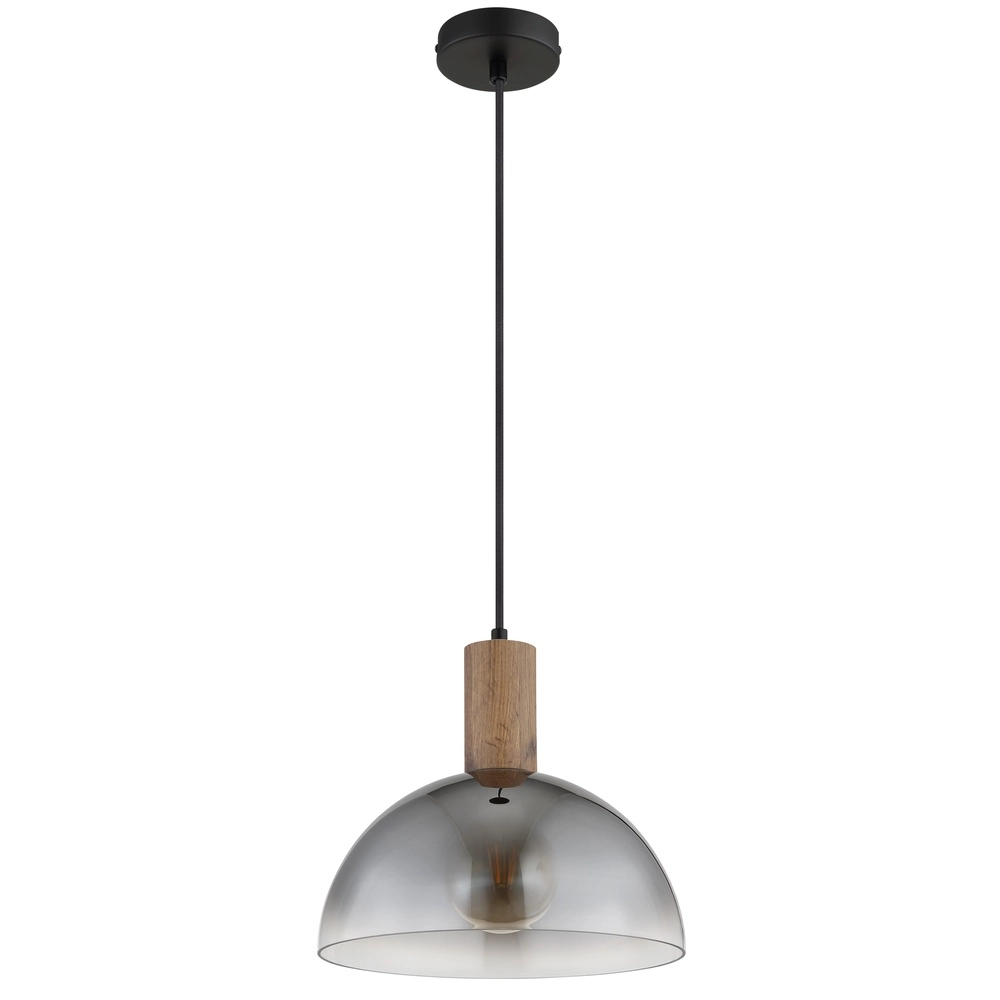 Country Pendant Lamp Romy black with wood Globo 9007371580354