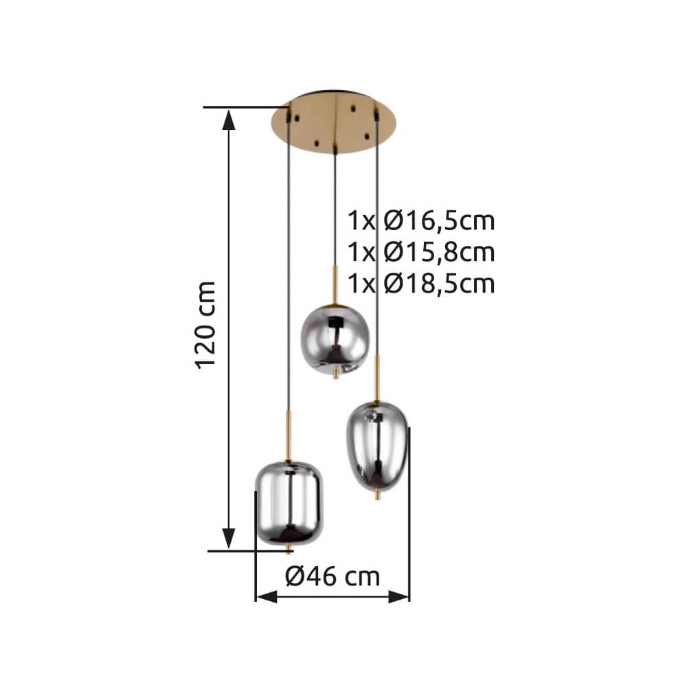 Golden pendant lamp Blacky I 3-light Globo 9007371428038
