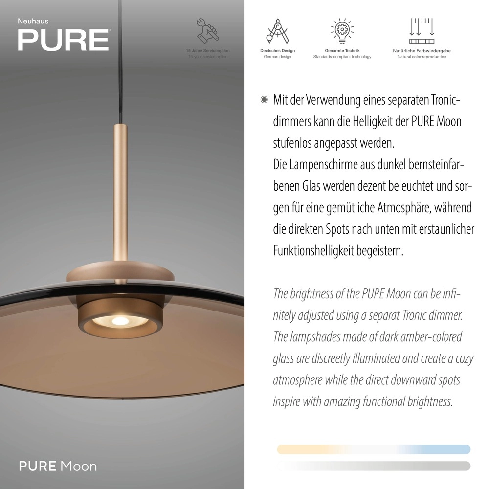 2L dining table pendant lamp Pure Moon Bronce with amber glass Paul Neuhaus 4012248392980