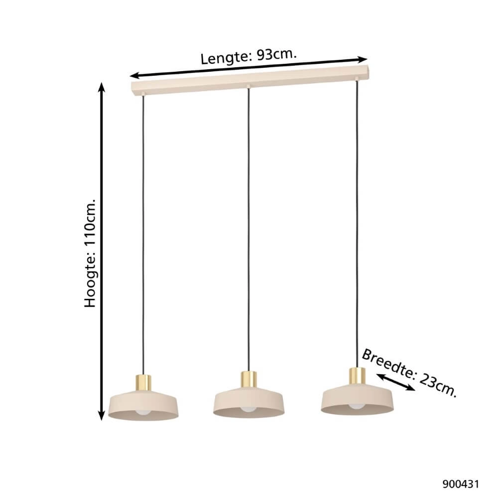 Pendant lamp Valdiola 3-light sand brown Eglo 9008606240579