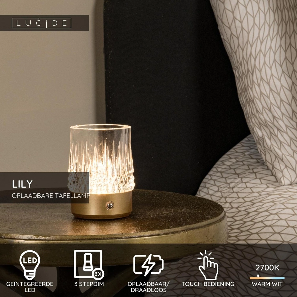 Rechargeable table lamps Lily Set of 3 Gold Lucide 5411212461070
