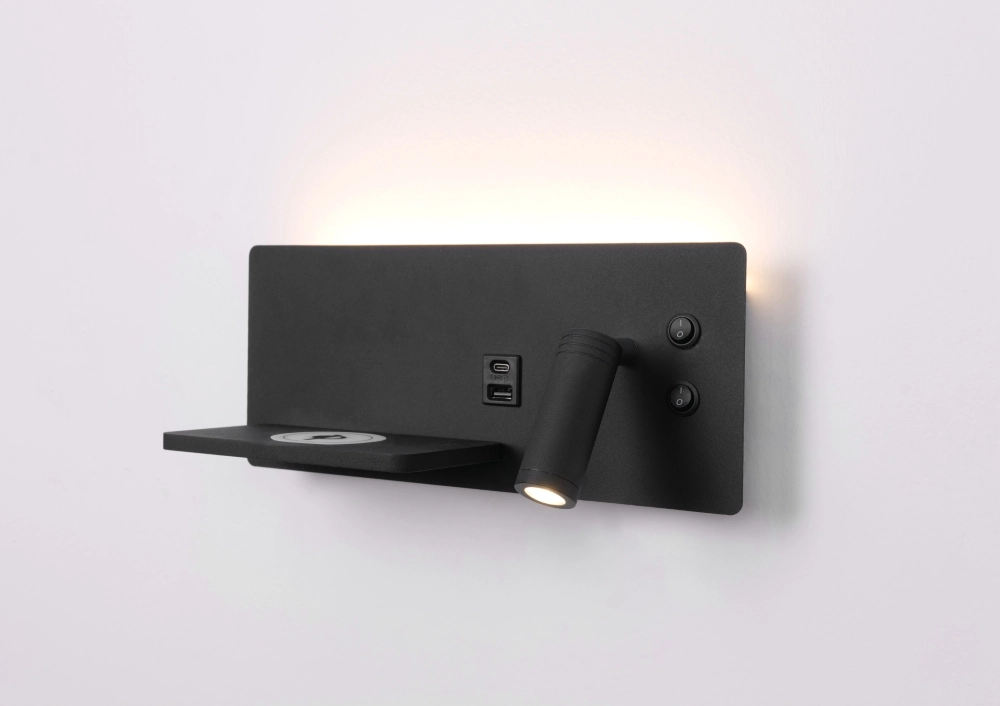 Bedside lamp Charge Right black with wireless charger