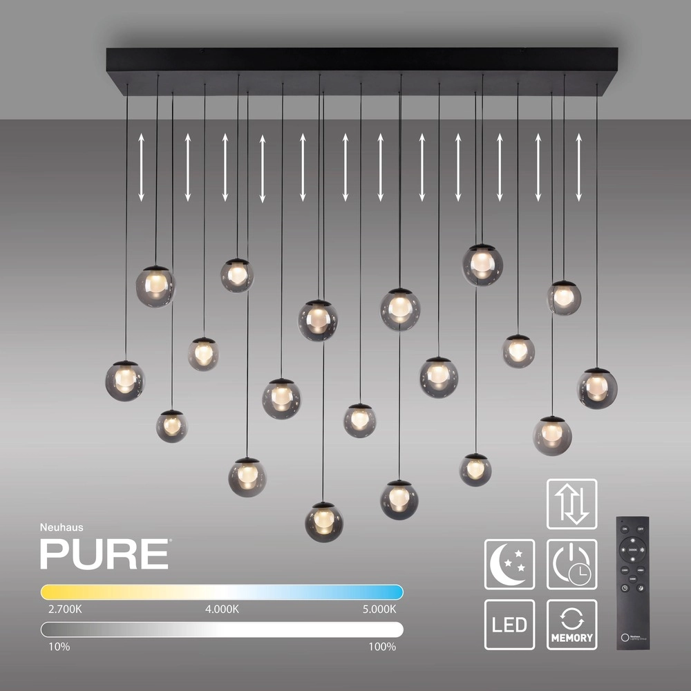 19-light pendant lamp Pure Popup mystic grey Paul Neuhaus 4012248396698
