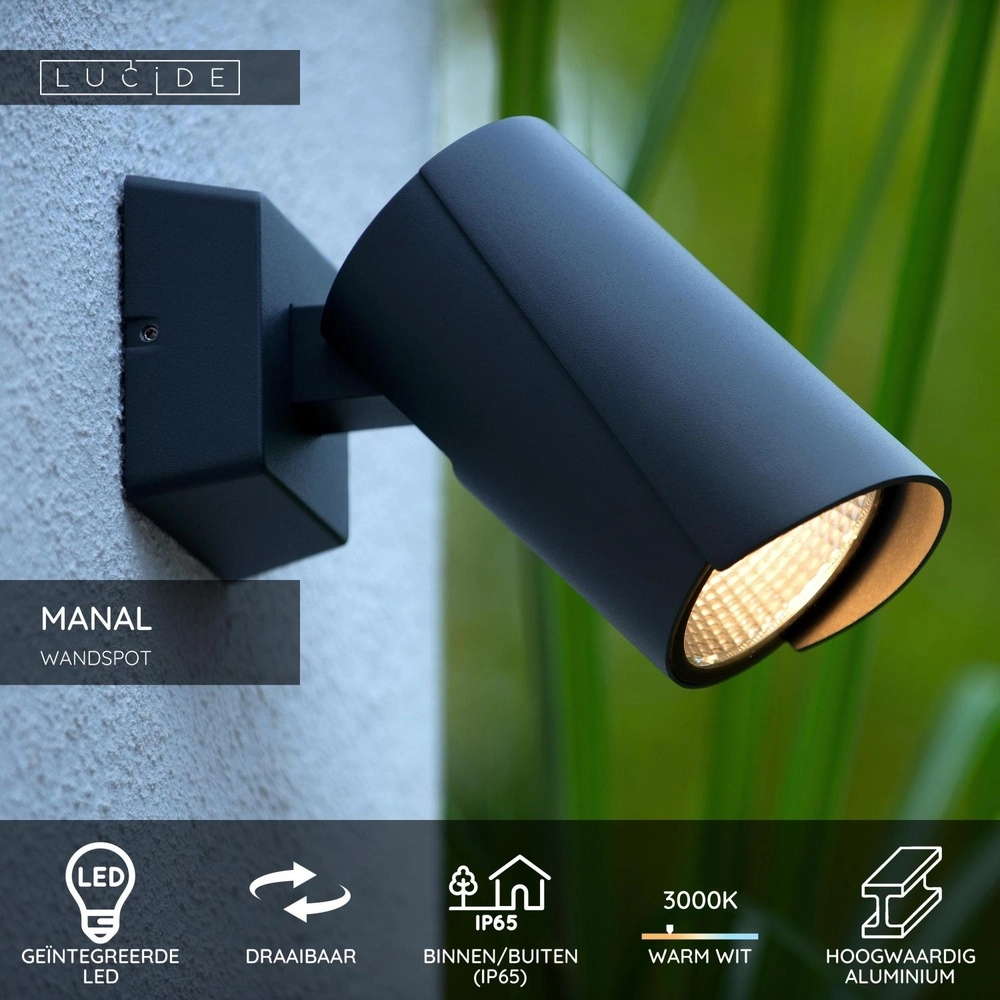 Design wall lamp Manal anthracite Lucide 5411212271686