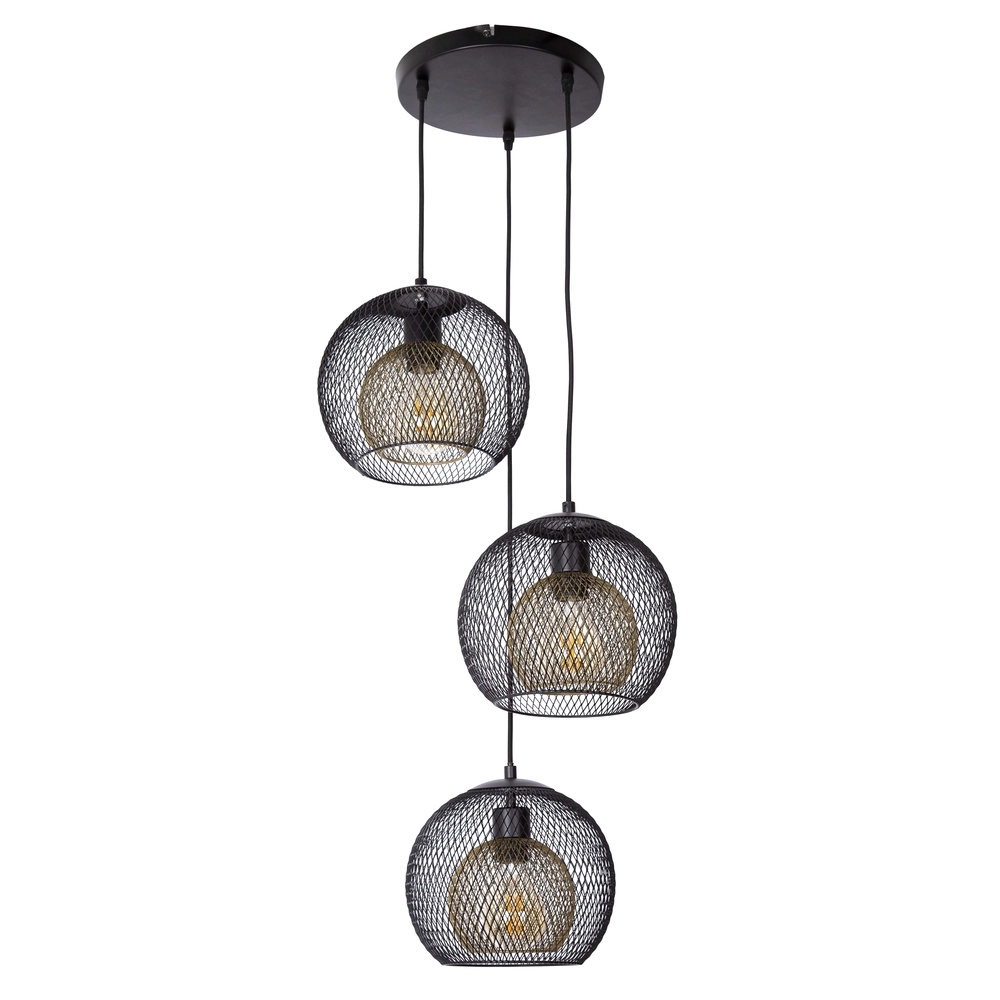 Mesh pendant lamp Selina cage black 3-lights