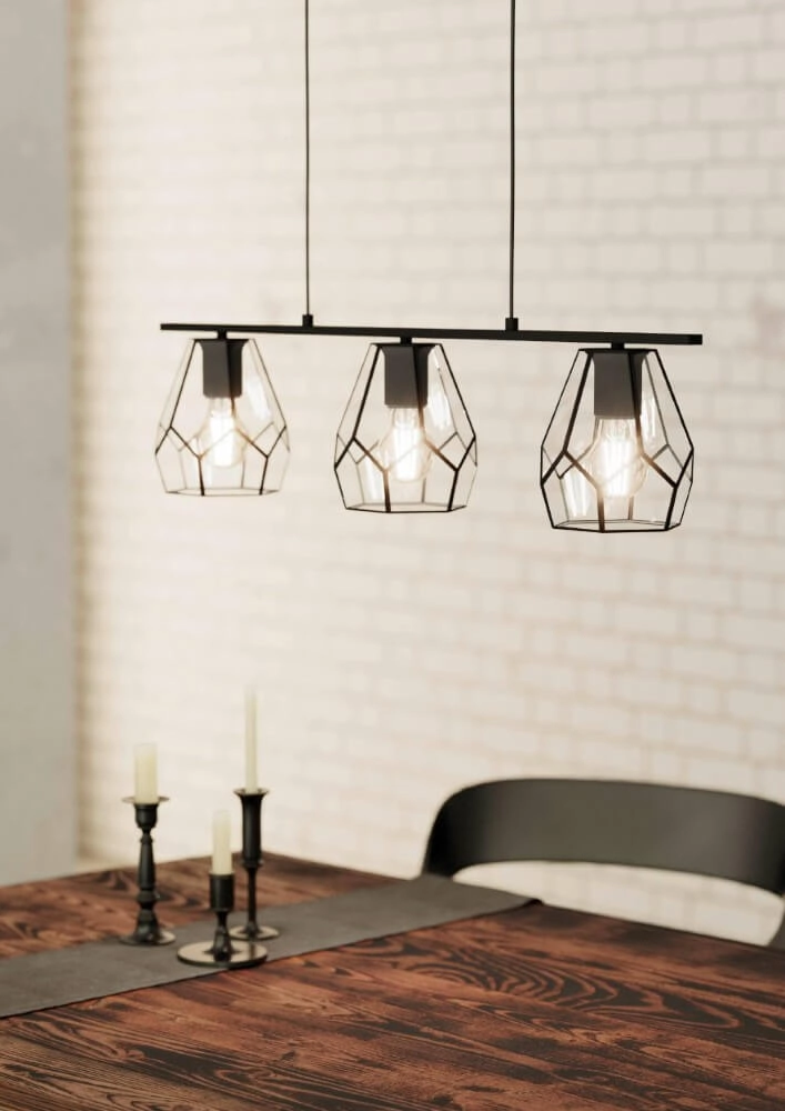 Dining room hanging lamp Mardyke black with glass Eglo 9002759436445