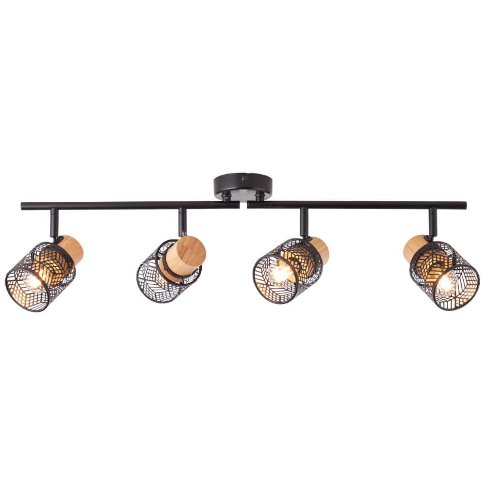 Spots Santy 4-light black with wood