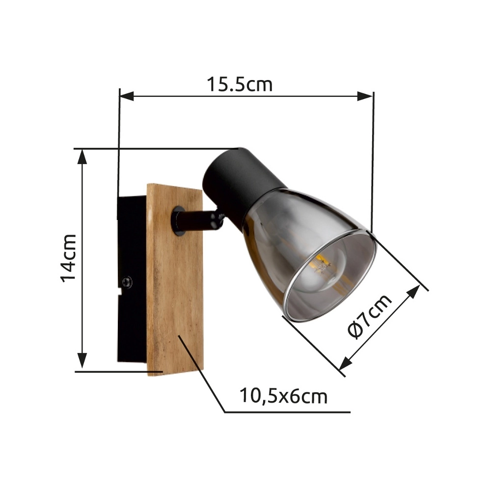 Wall lamp Claude black with wood Globo 9007371440207
