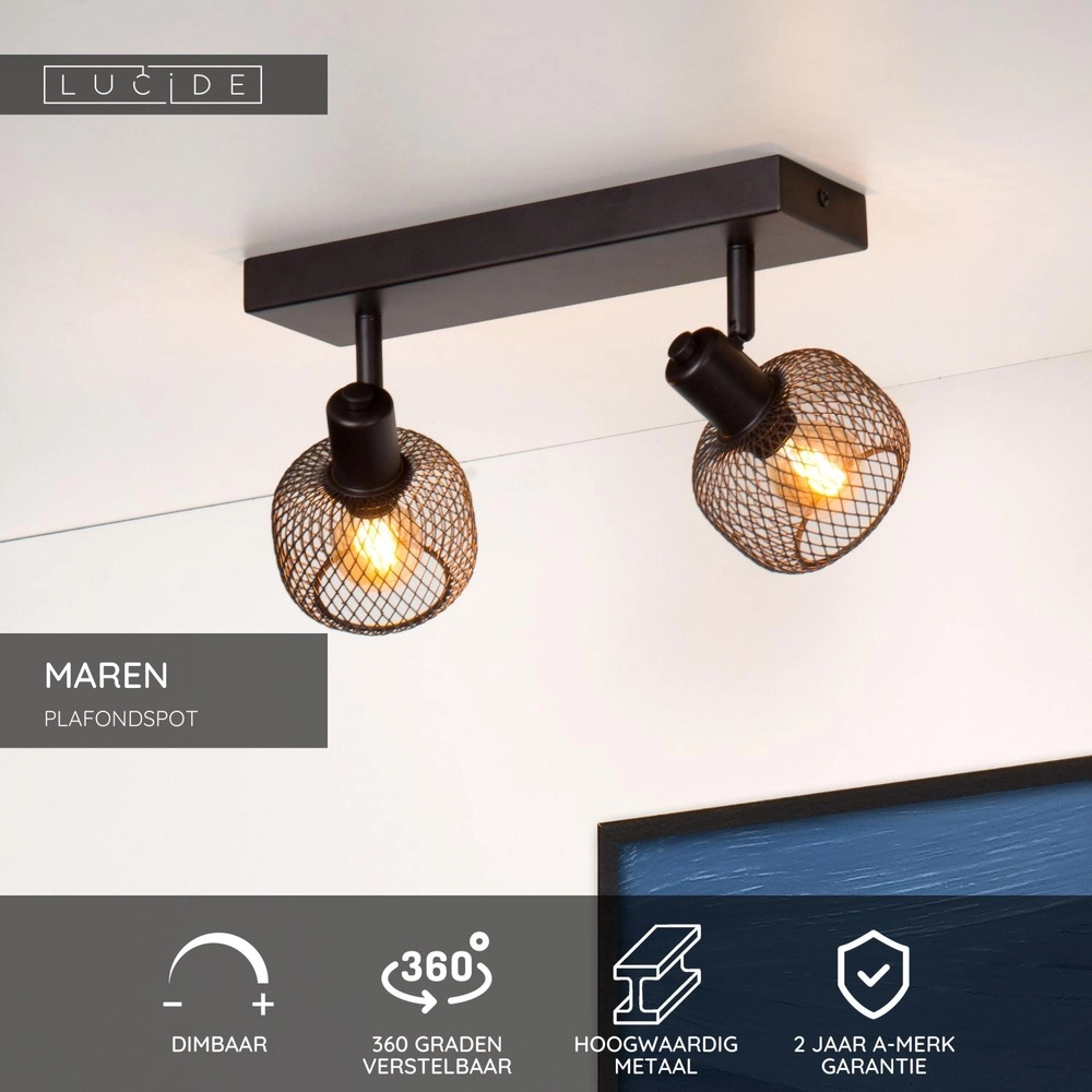 Ceiling light Maren 2-light black Lucide 5411212771094