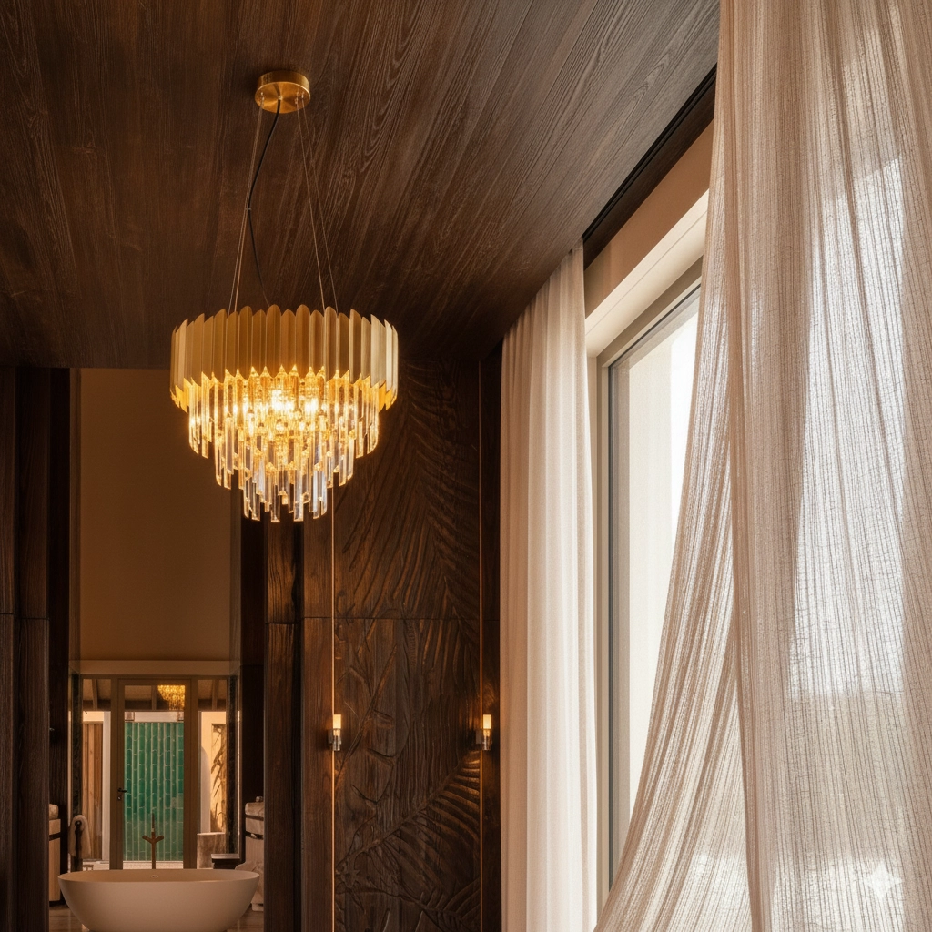 Pendant lamp Magnolia gold and crystal Ø 50cm