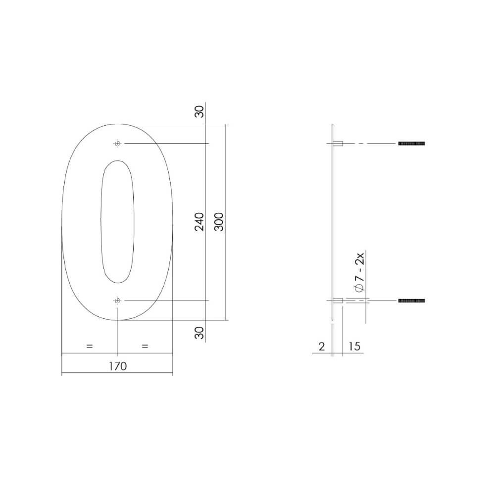 House number 0 XL Numbra 30cm stainless steel Intersteel 8714186503072