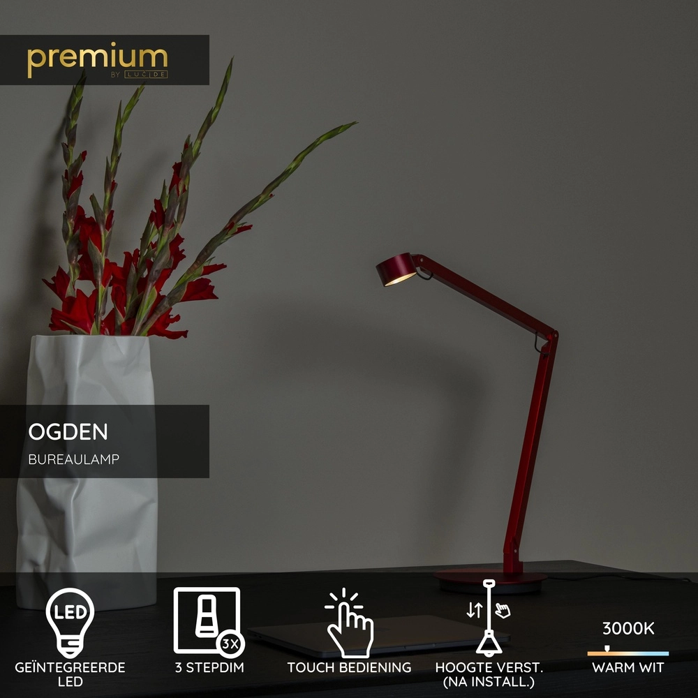 Desk lamp Ogden Red Premium by Lucide 5411212560315