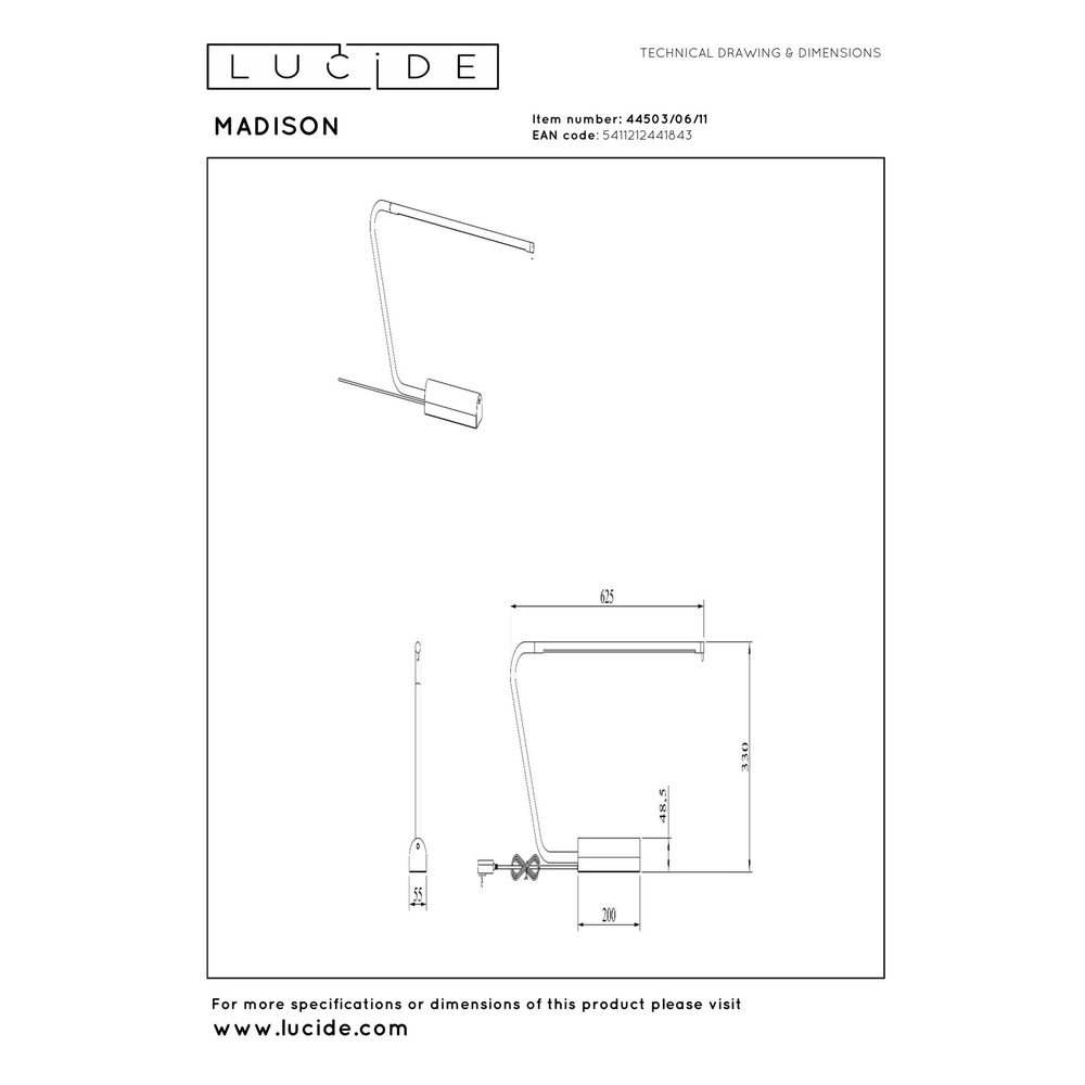 Design desk lamp Madison chrome Lucide 5411212441843