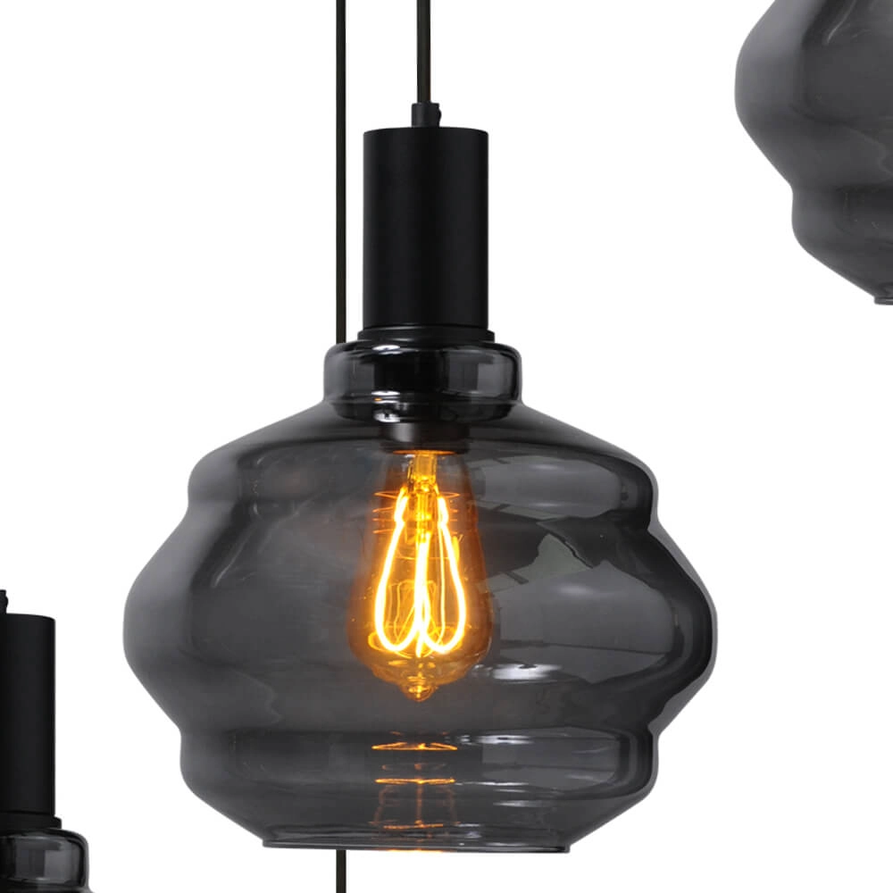 5-light loft hanging lamp - black - Porto with Ball smoke glasses - Ø 24cm Masterlight 8718121271002
