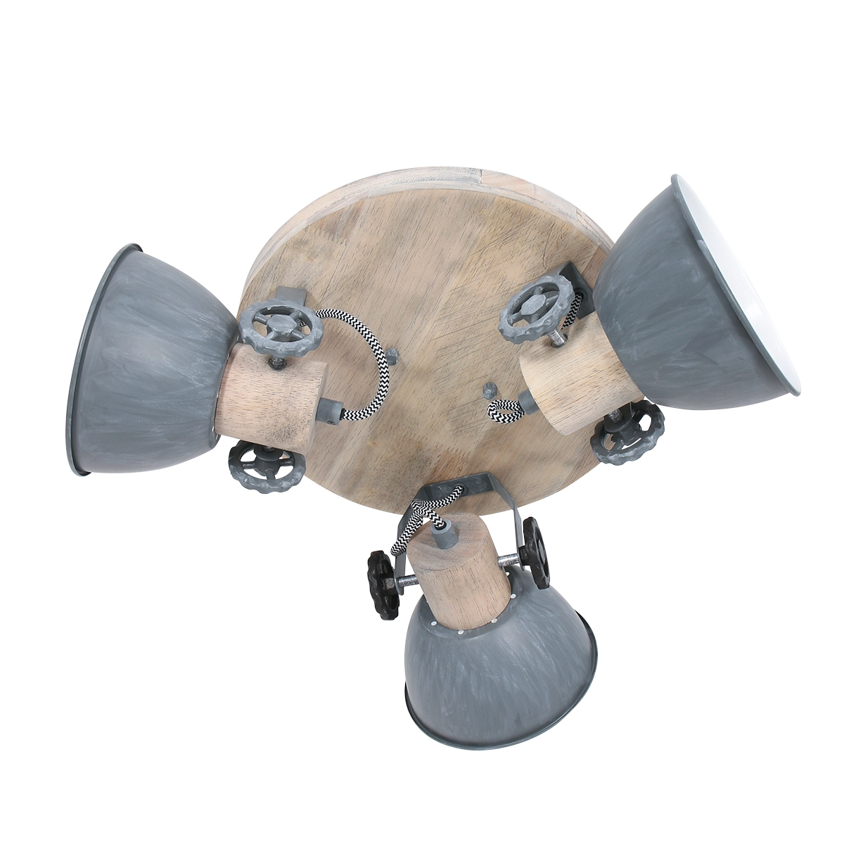 Industrial ceiling lamp Gearwood 3-light vintage gray with wood